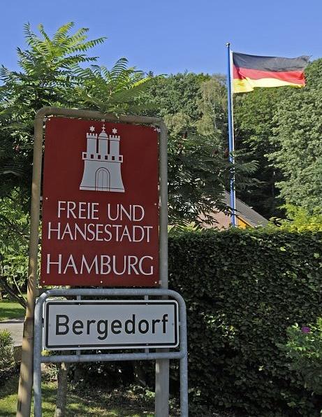 19450_21460 Schild Landesgrenze Freie und Hansestadt Hamburg - Stadtteil Bergedorf. | Flaggen und Wappen in der Hansestadt Hamburg